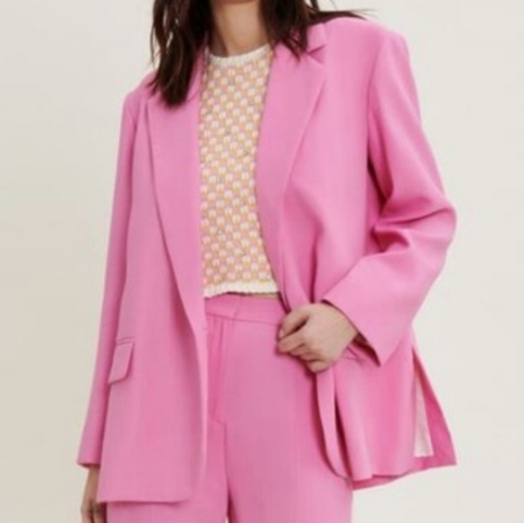 Maje Vestale Single Button Pink Blazer Size 36 Barbie Barbiecore - Picture 8 of 8